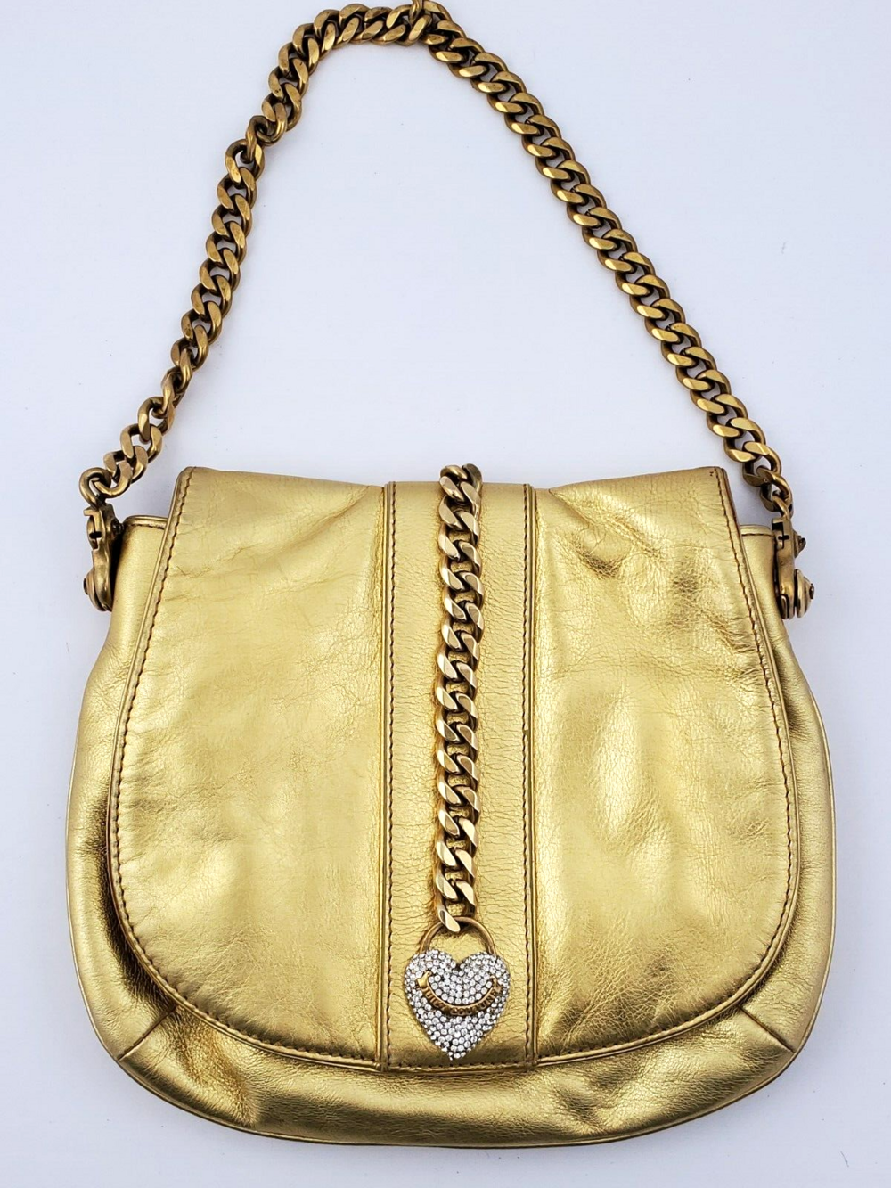 Vintage/Wear Juicy Couture Gold Leather Shoulder Bag Chain Strap Crystals Heart